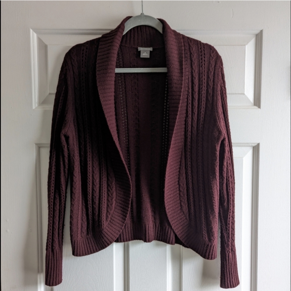 Ann Taylor Wool and Cashmere Blend Open Weave Cardigan, Cabernet, Medium